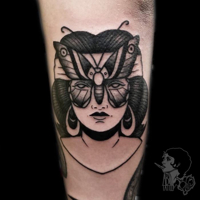 Woman Butterfly Mask Tattoo
