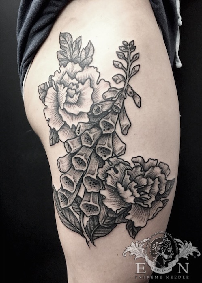Traditional garden flowers tattoo